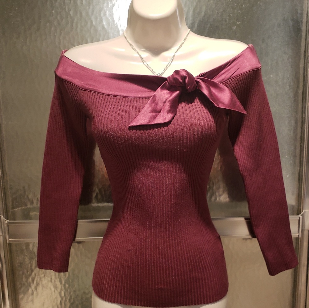 Bebe Ribbed Silk Tie Off The Shoulder Top Sz. S